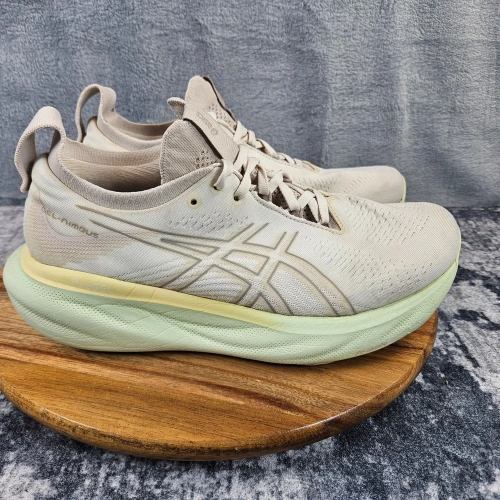 Asics Gel-Nimbus 25 Shoes Womens Size 9.5 Ivory Green Athletic Running Sneakers